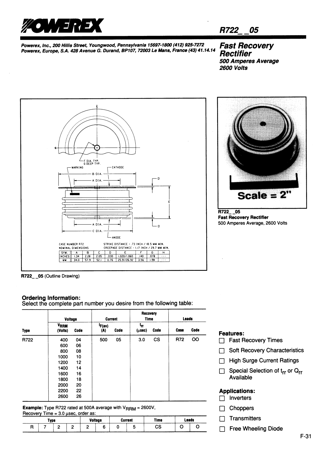 POWEREX R7220405ES, R7220605ES, R7221005ES, R7220205ES, R7221805AS Datasheet