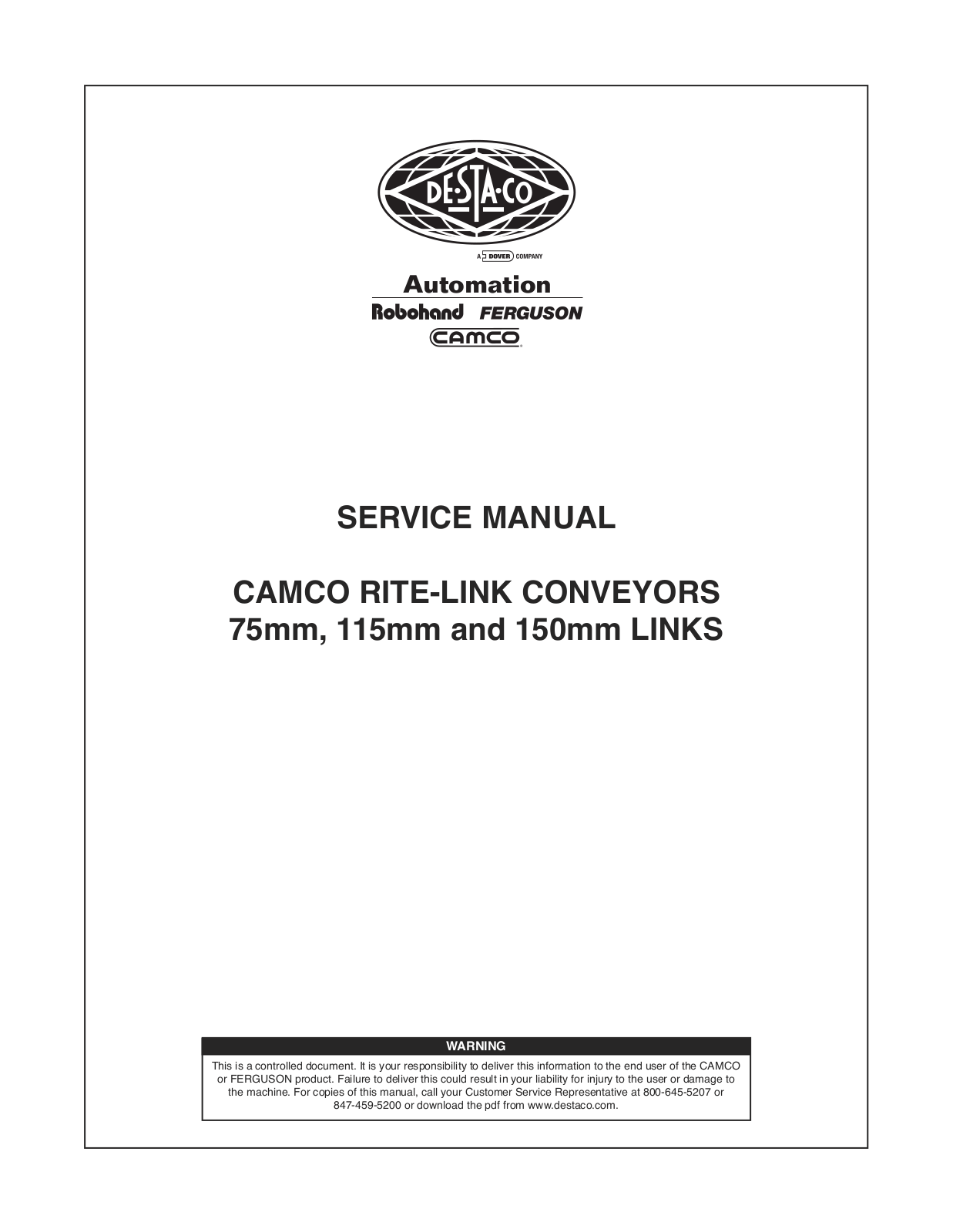 DE-STA-CO Rite-Link Conveyors User Manual