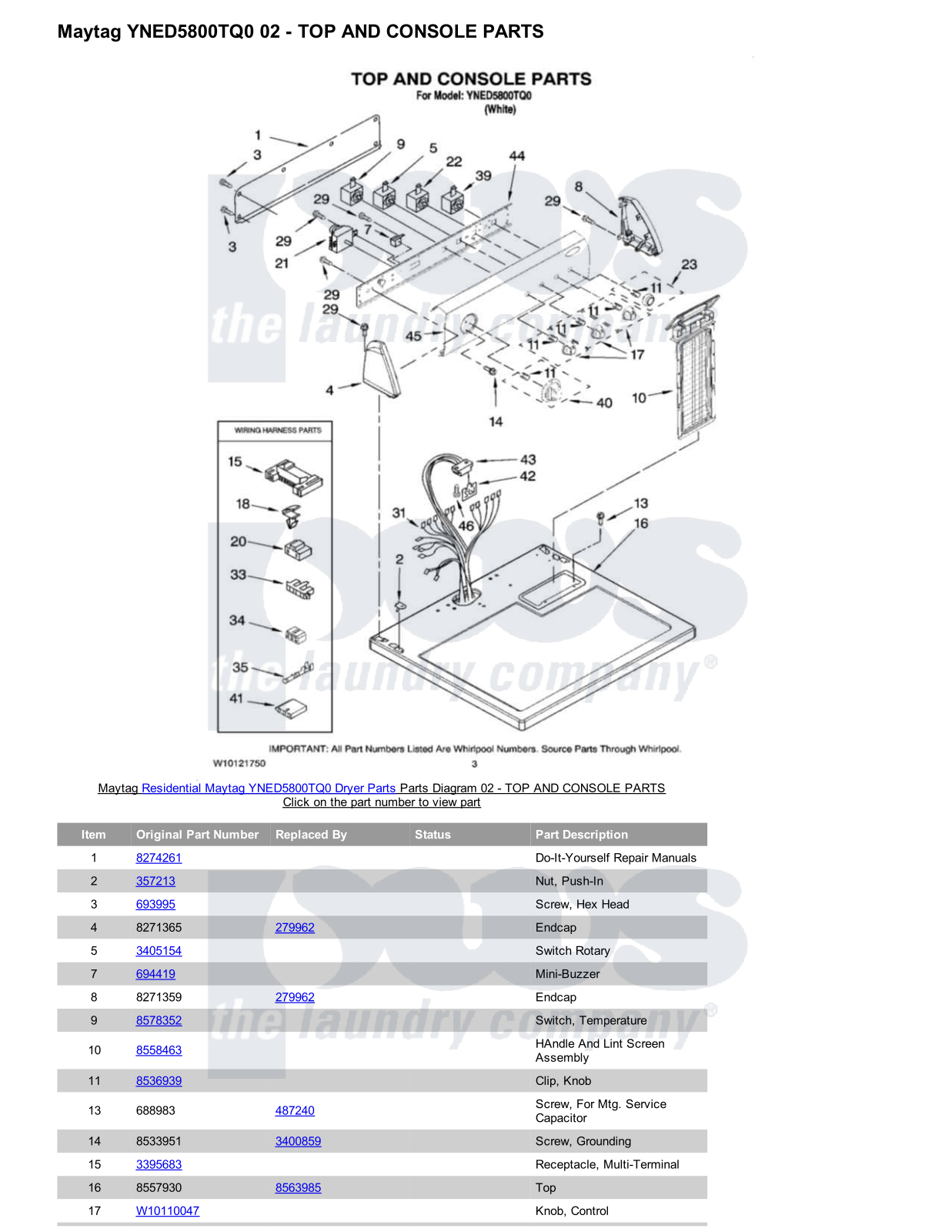 Maytag YNED5800TQ0 Parts Diagram