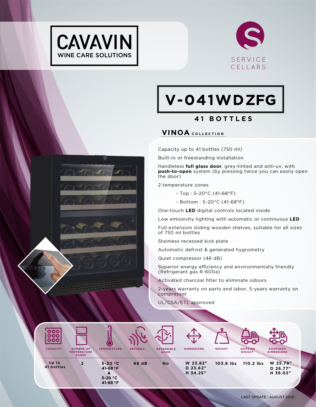 Cavavin V041WDZFG PRODUCT SPECIFICATIONS