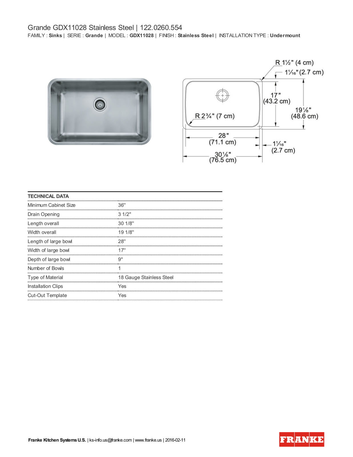 Franke FKX1539 Dimensions - ManualMachine.com