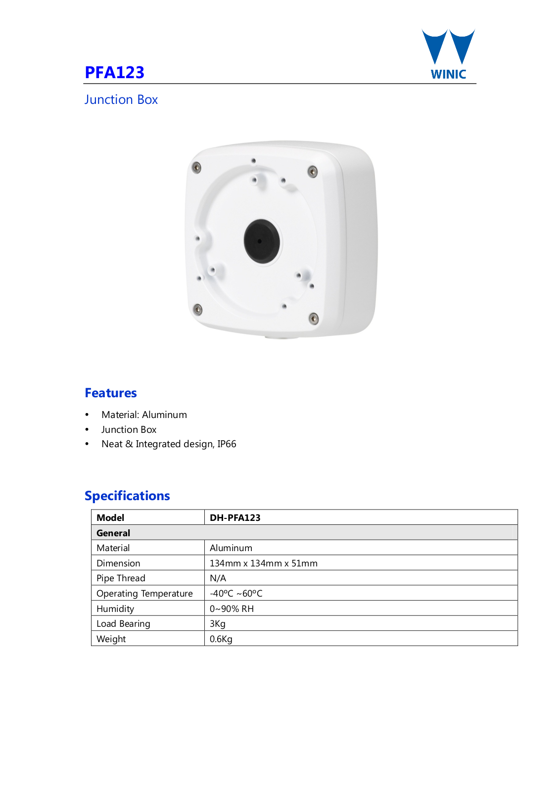 Cantek CT-W-PFA123 Specsheet