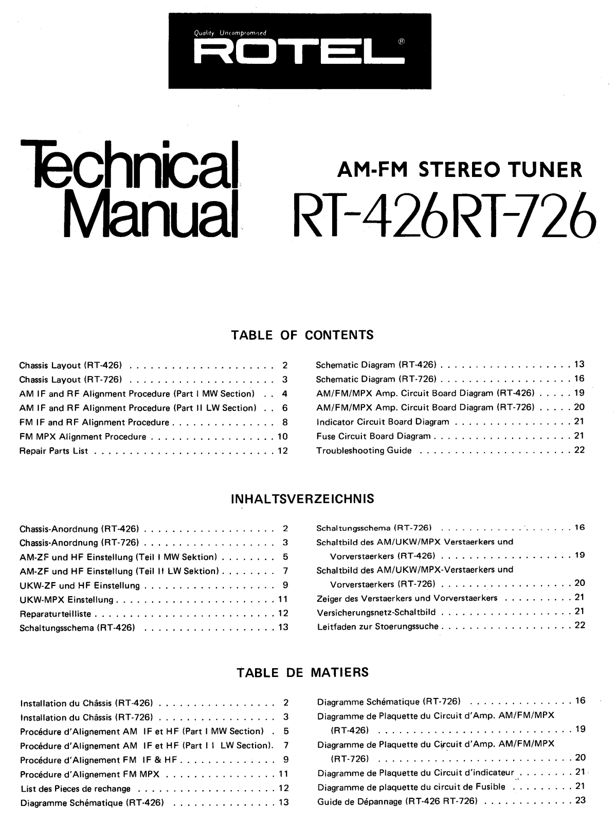 Rotel RT-426, RT-726 Service manual