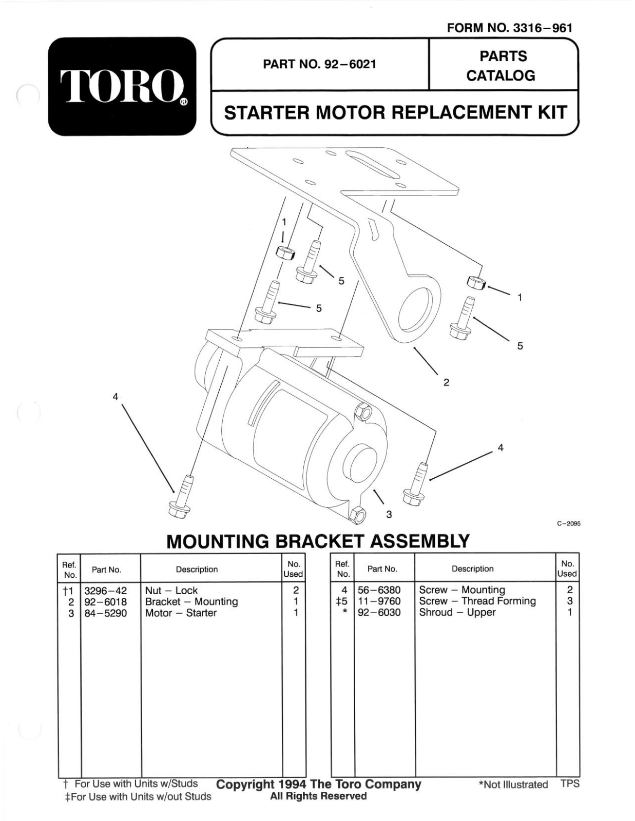 Toro 92-6021 Parts Catalogue