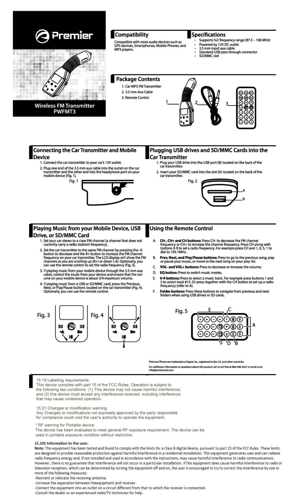 Premier Accessory Group PWFMT3 Users Manual