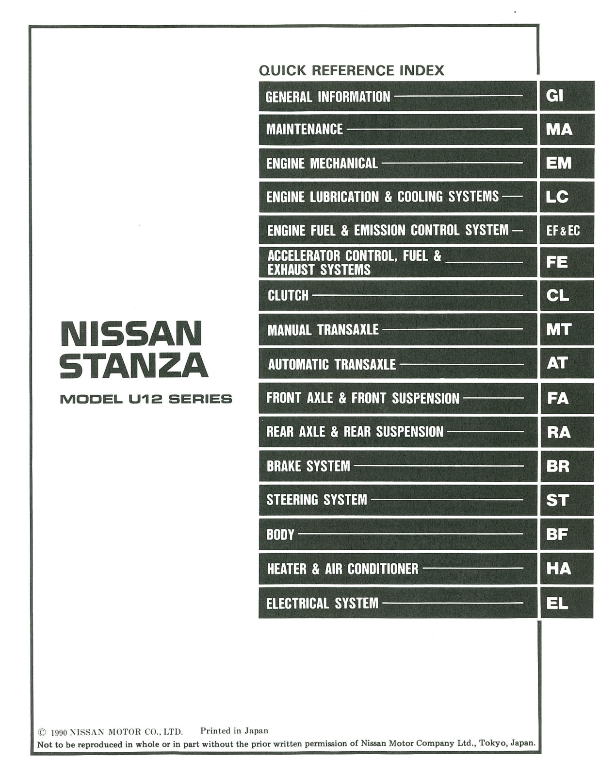 Nissan Stanza 1991 User Manual