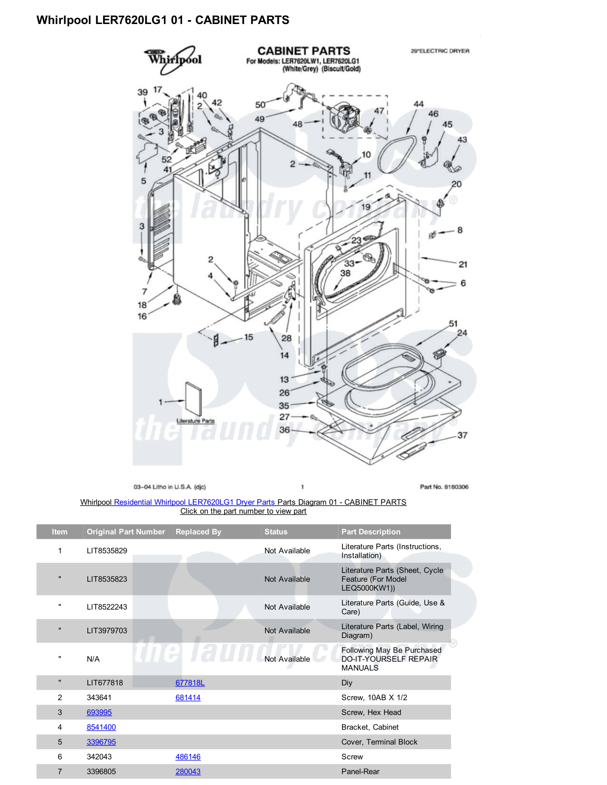 Whirlpool LER7620LG1 Parts Diagram