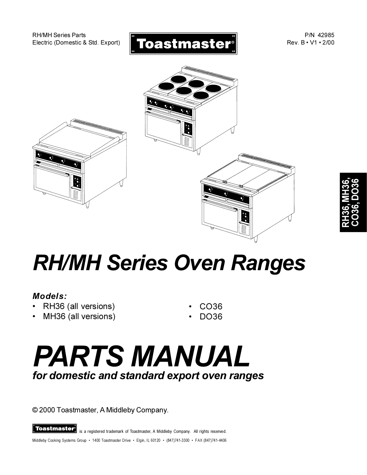 Toastmaster RH36, MH36, CO36, DO36 Part Manual