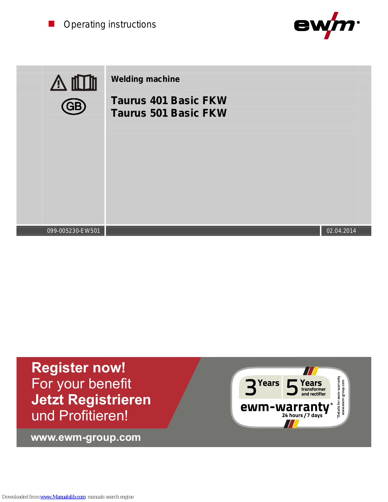 EWM Taurus 401 Basic FKW, Taurus 501 Basic FKW Operating Instructions Manual - ManualMachine.com