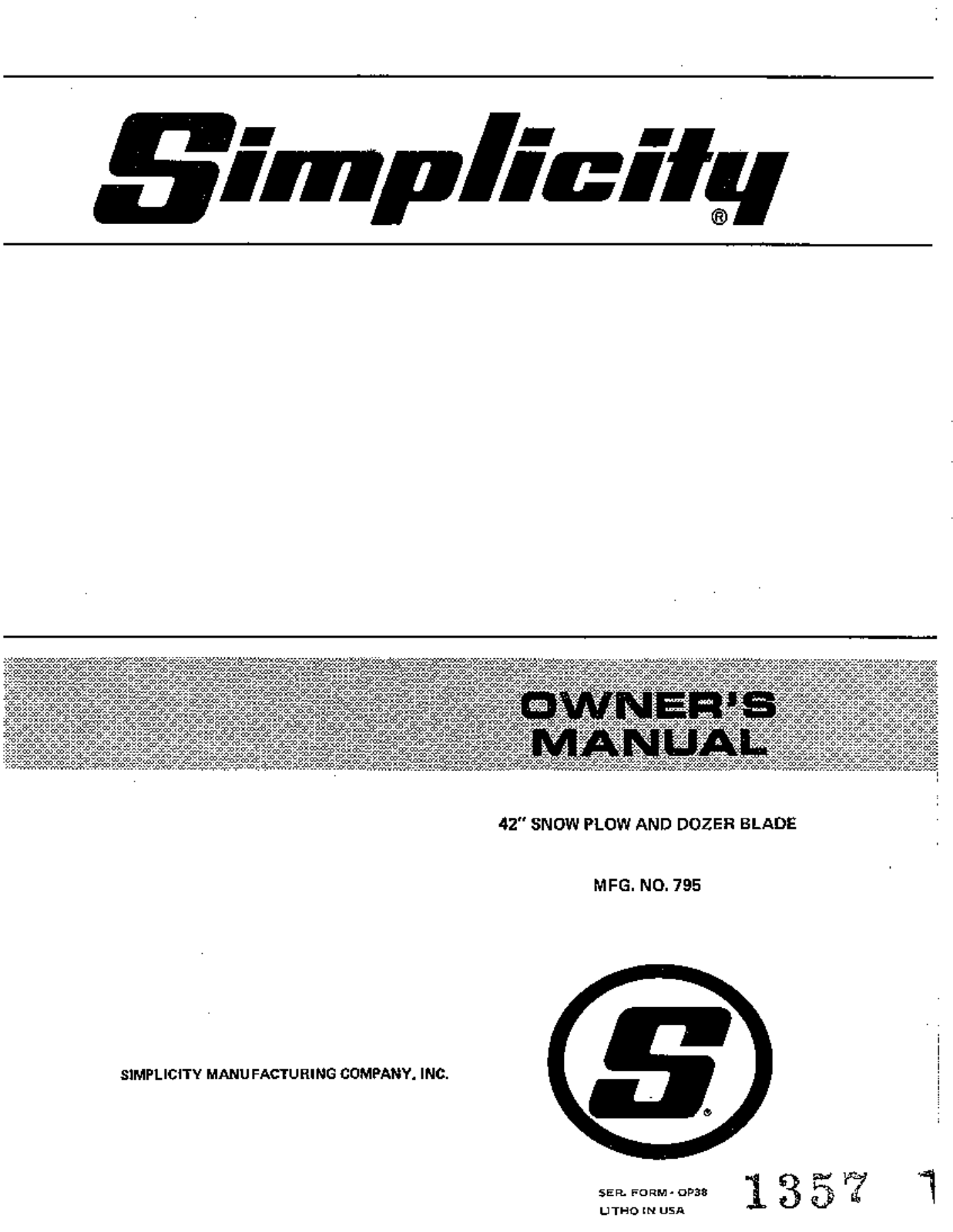 Simplicity 795 User Manual