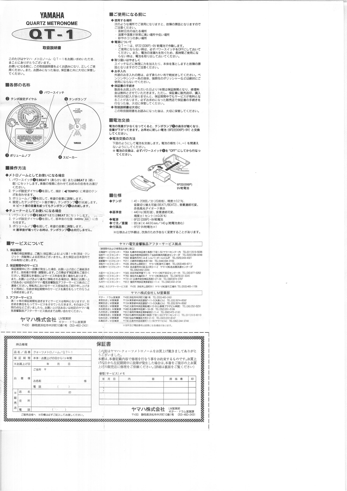 YAMAHA QT-1 User Manual