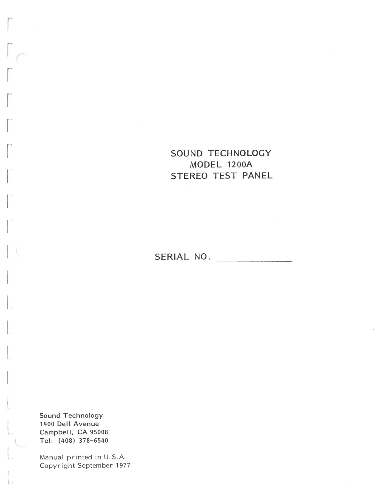 Sound Technology 1200A User Manual