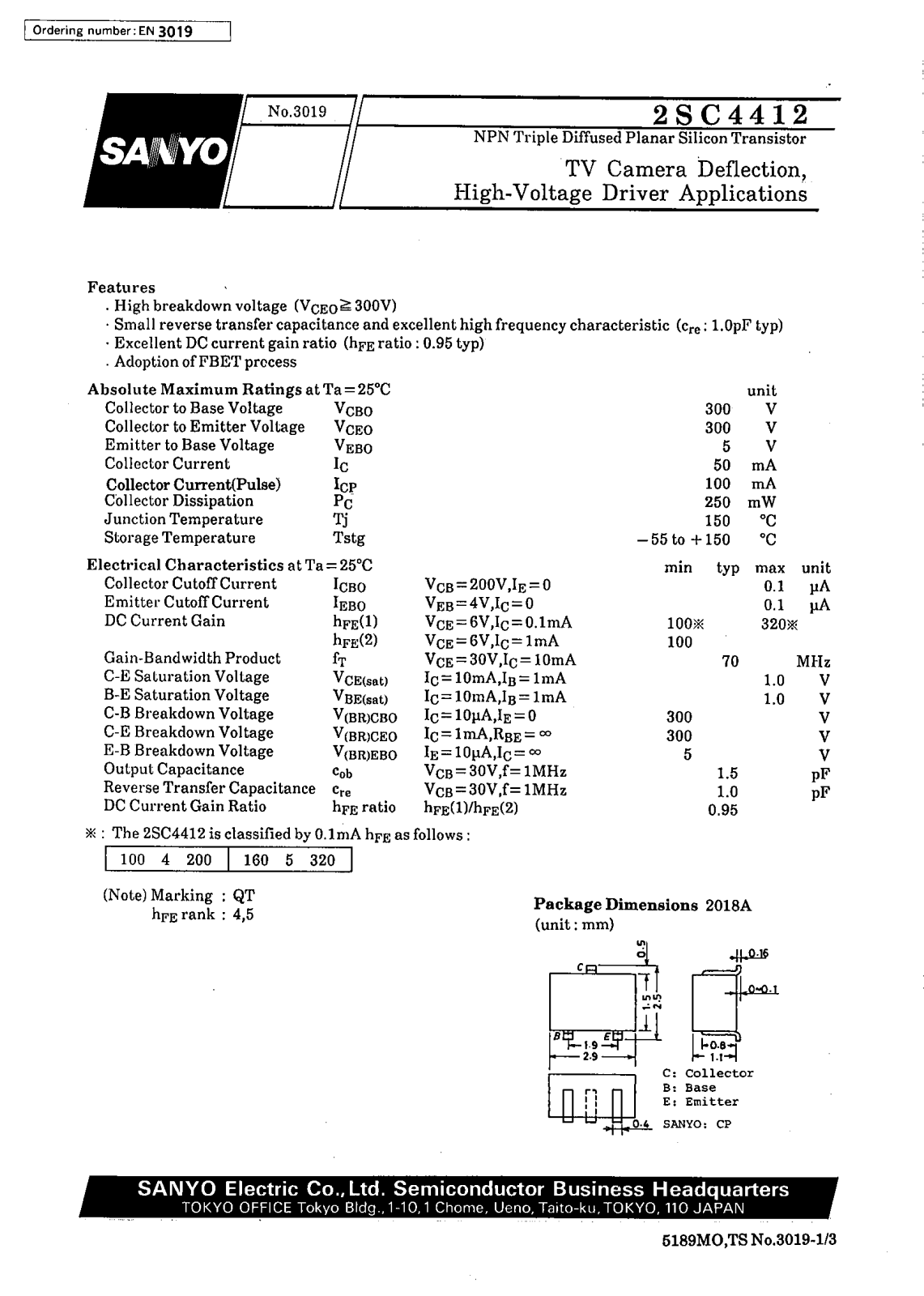 SANYO 2SC4412 Datasheet