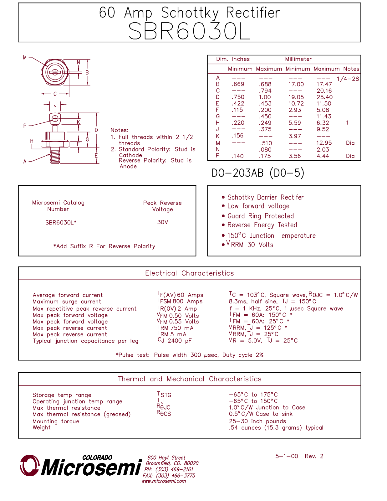 Microsemi Corporation SBR6030L Datasheet