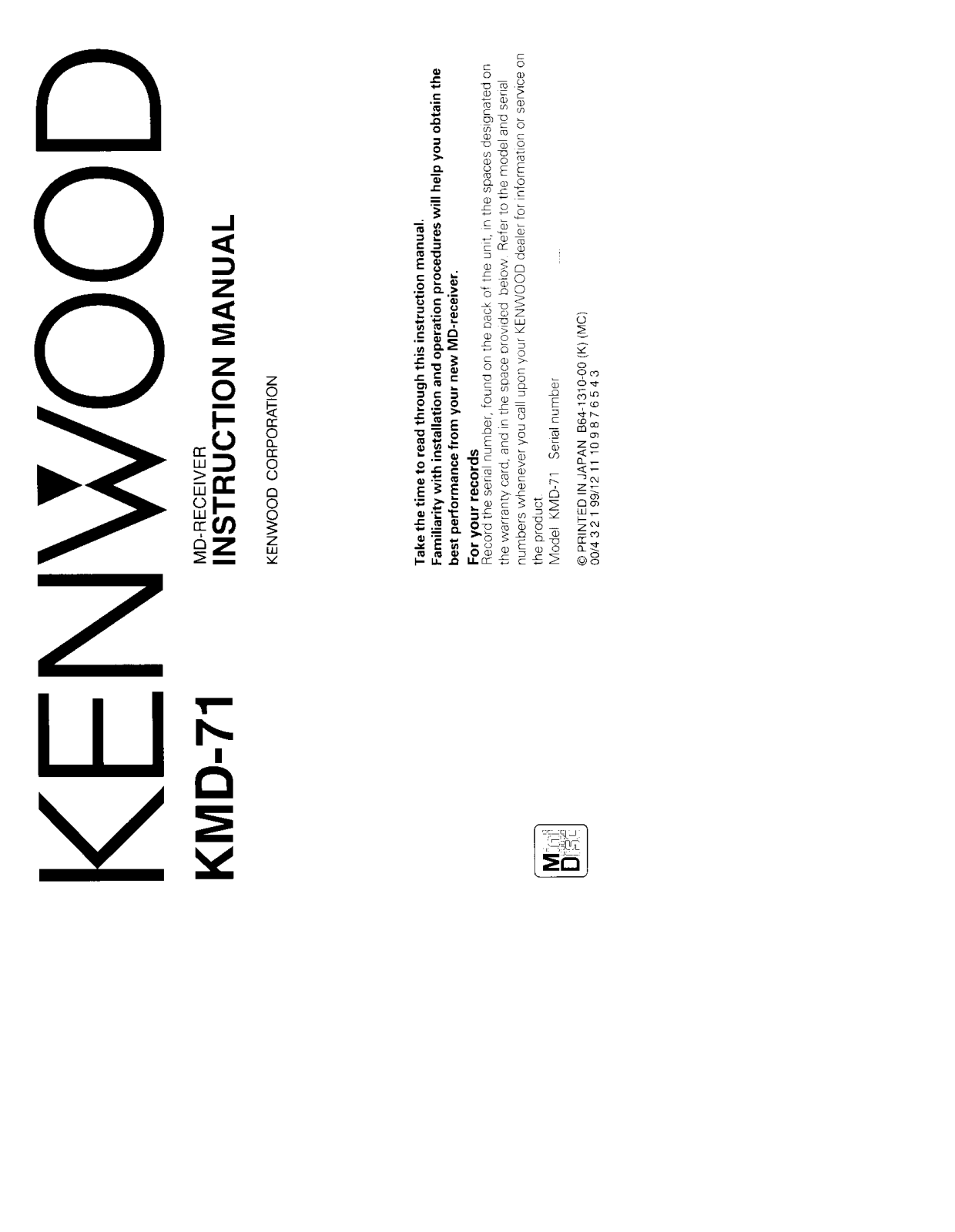 KENWOOD KMD-71 User Manual