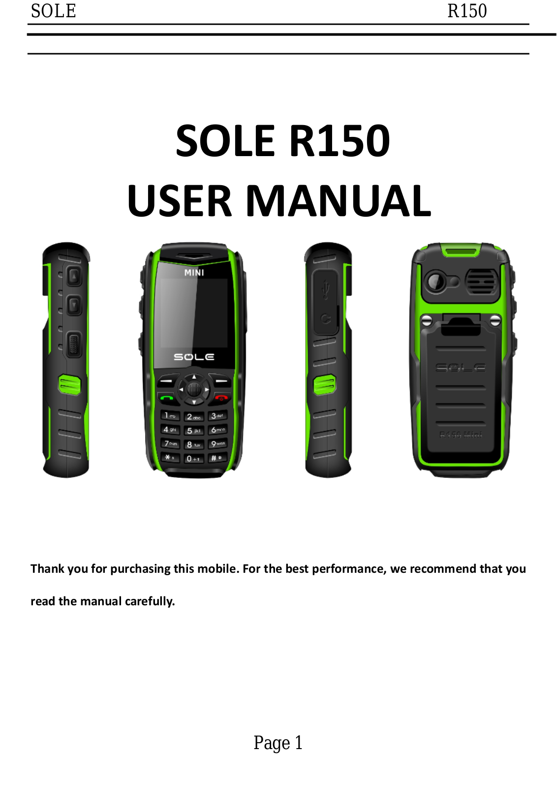 SOLE R150 MINI, F250 User Manual