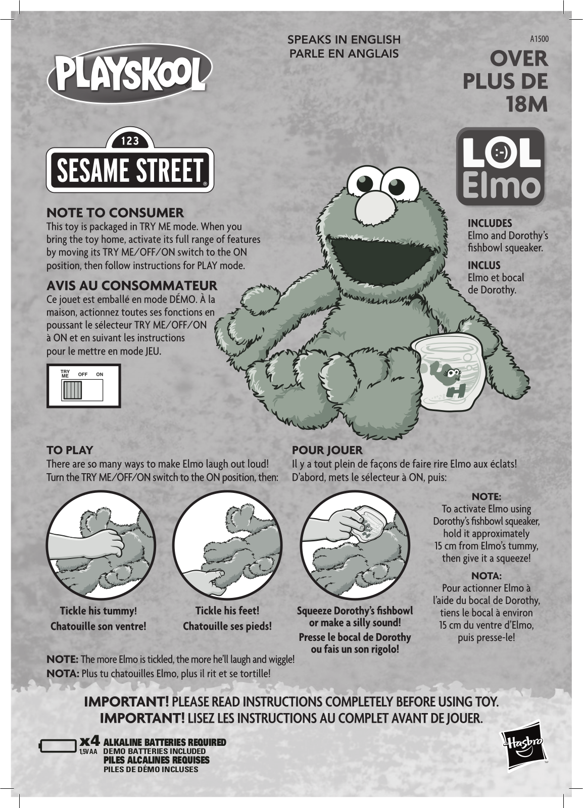 HASBRO SESAME STREET LOL ELMO User Manual