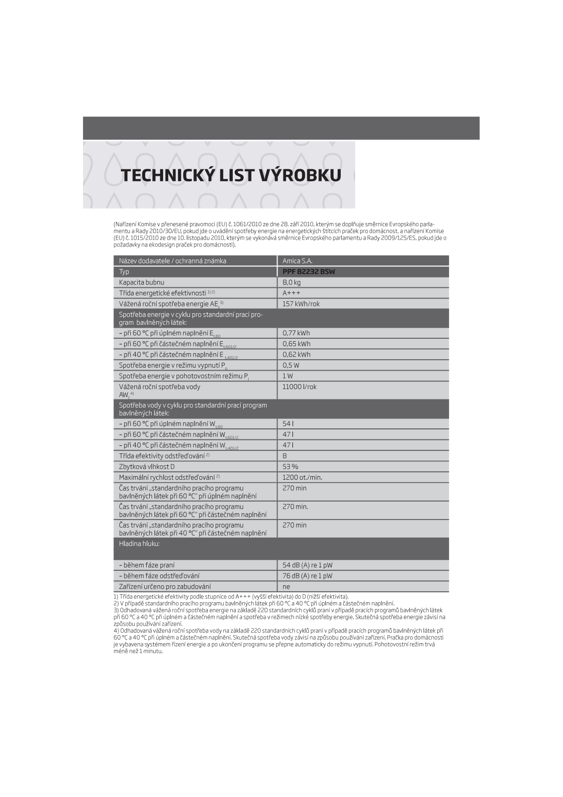 Amica PPF 82232 BSW User Manual