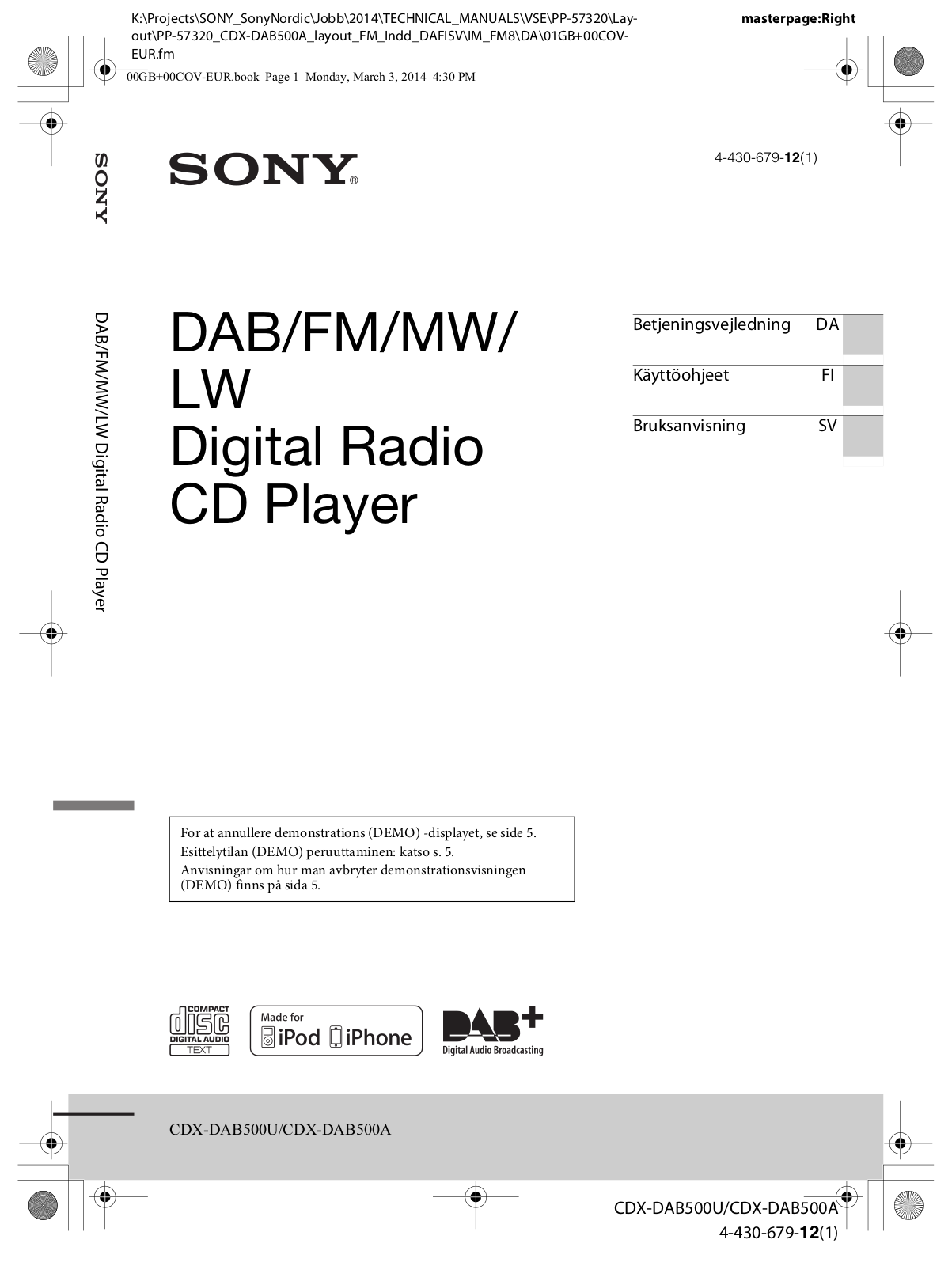 Sony CDX-DAB500U, CDX-DAB500A User Manual