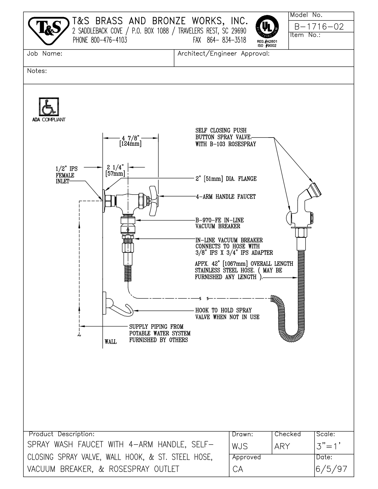 T&S Brass B-1716-02 Specifications