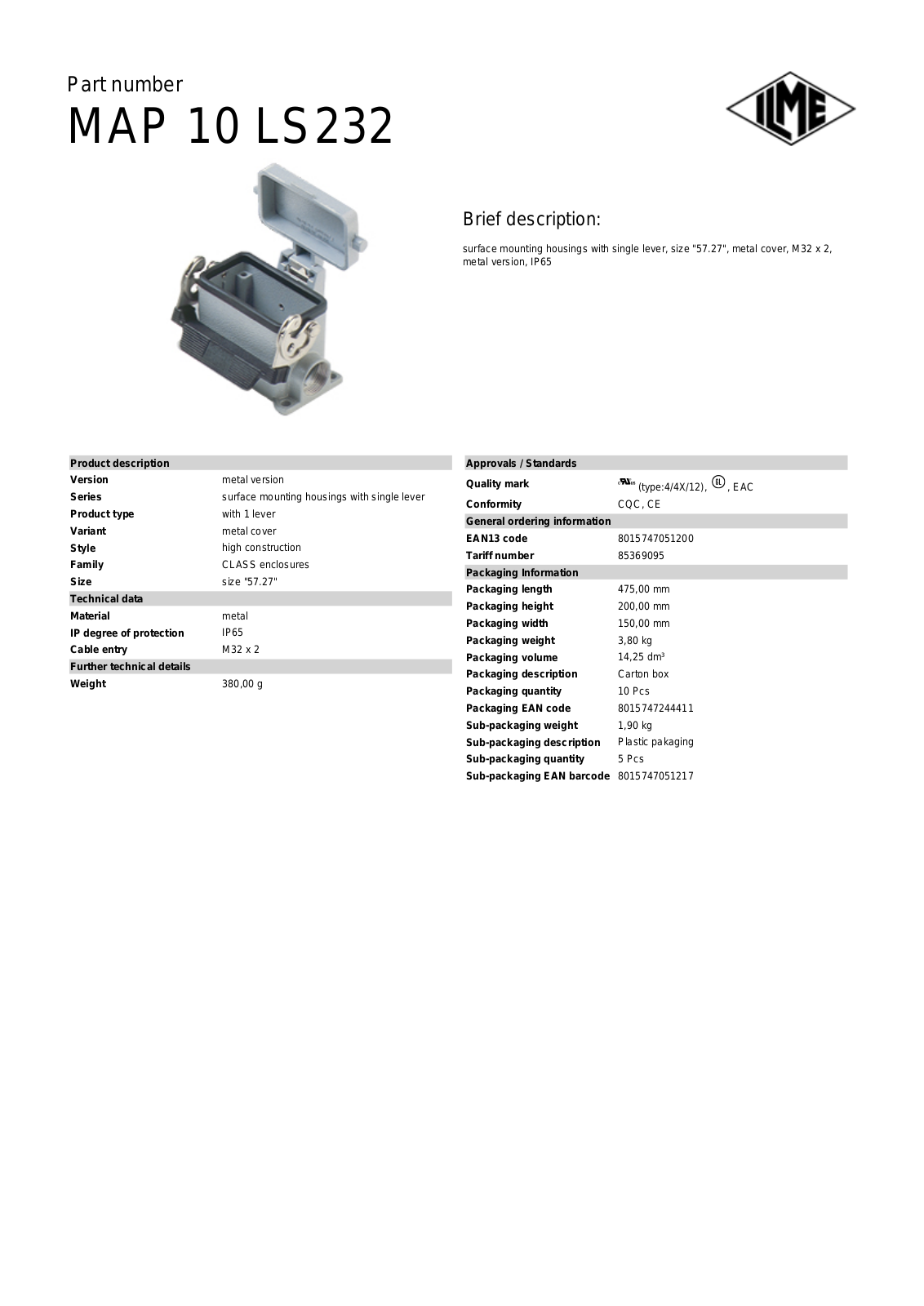 Datasheet MAP-10LS232 Datasheet (ILME) - ManualMachine.com