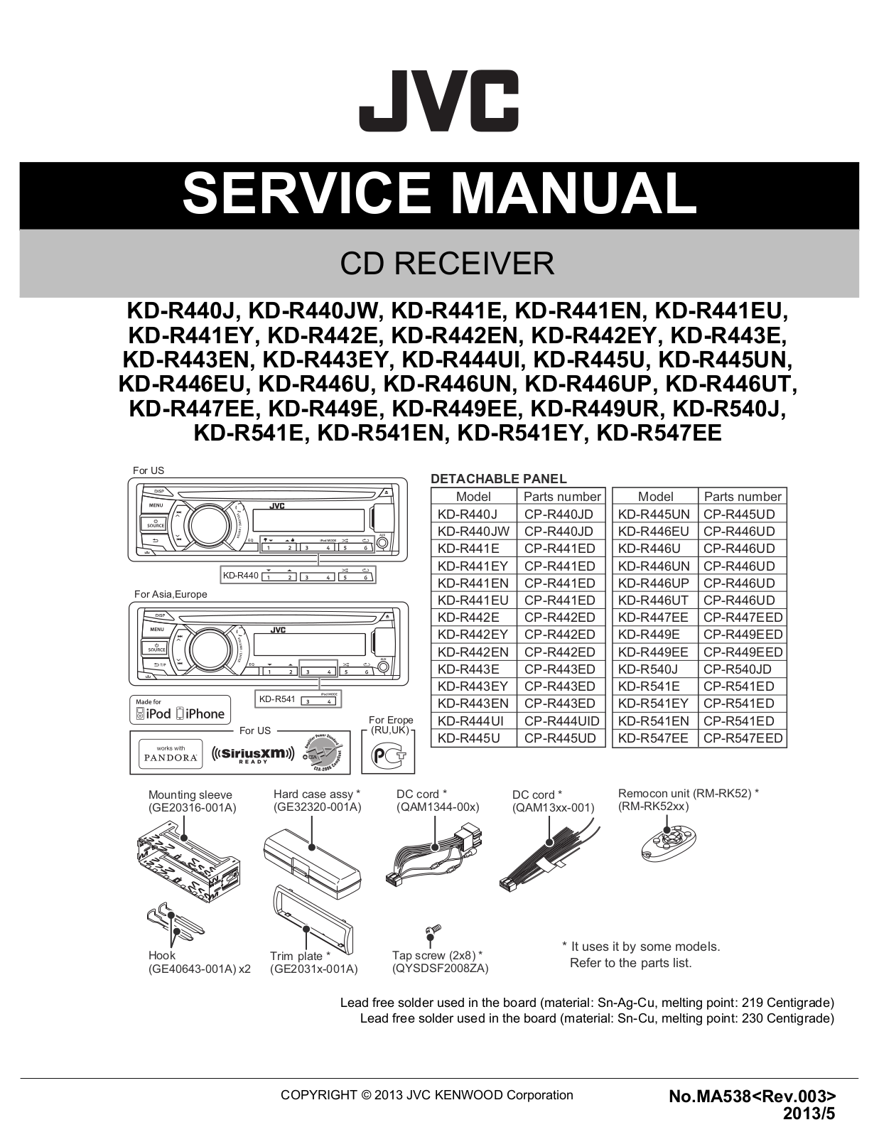 JVC KD-R440J, KD-R440JW, KD-R441E, KD-R441EN, KD-R441EU Service manual