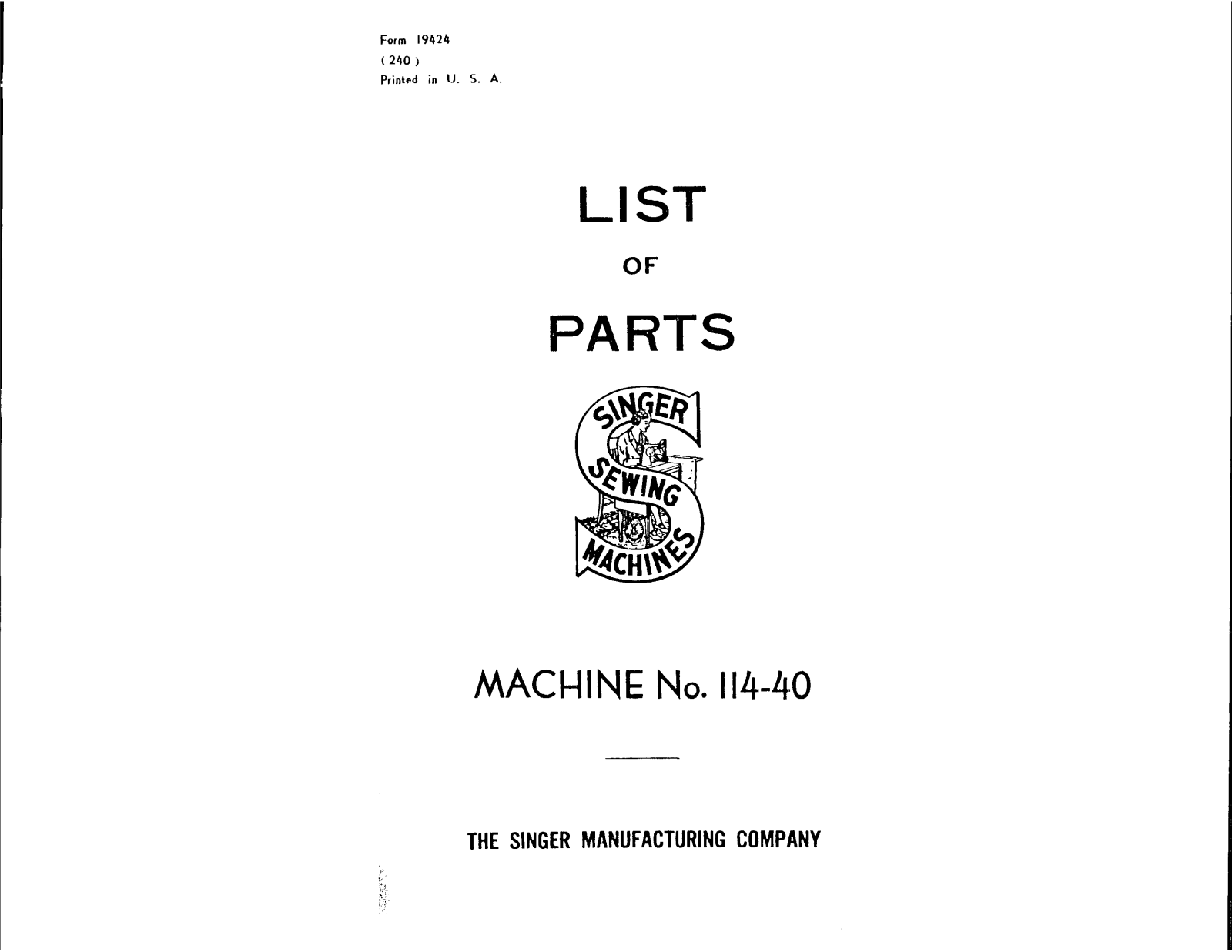 SINGER 114-40 Parts List