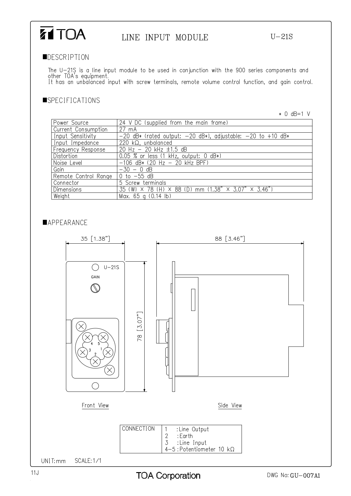 TOA U-21S User Manual