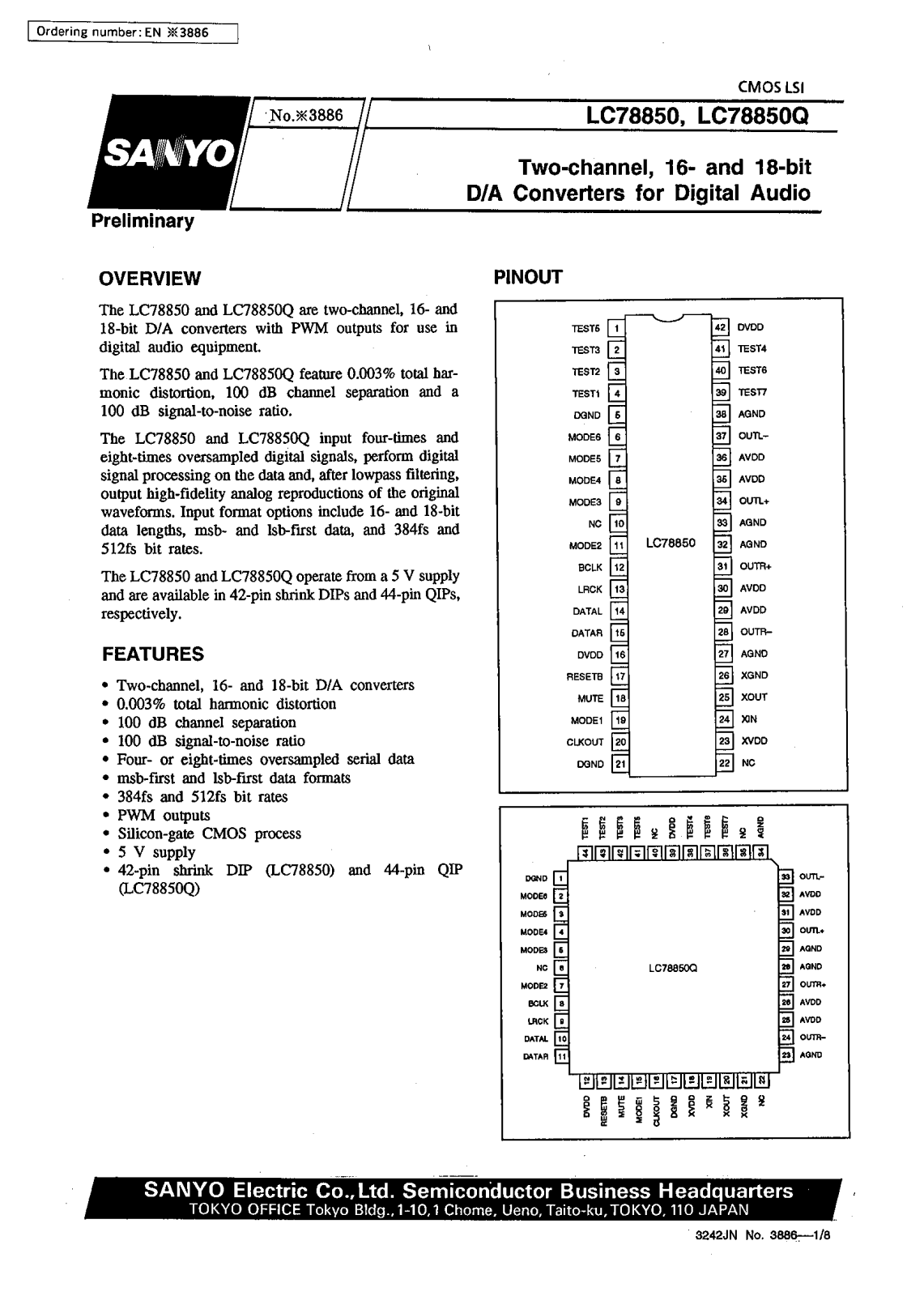 SANYO LC78850Q, LC78850 Datasheet