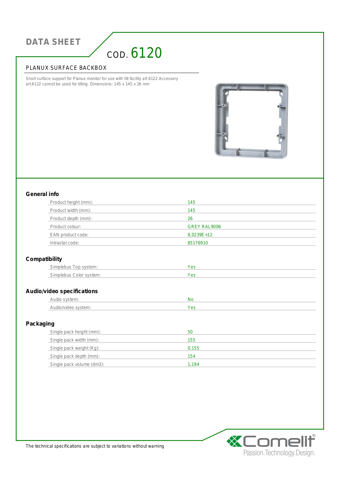 Comelit 6120 Specsheet