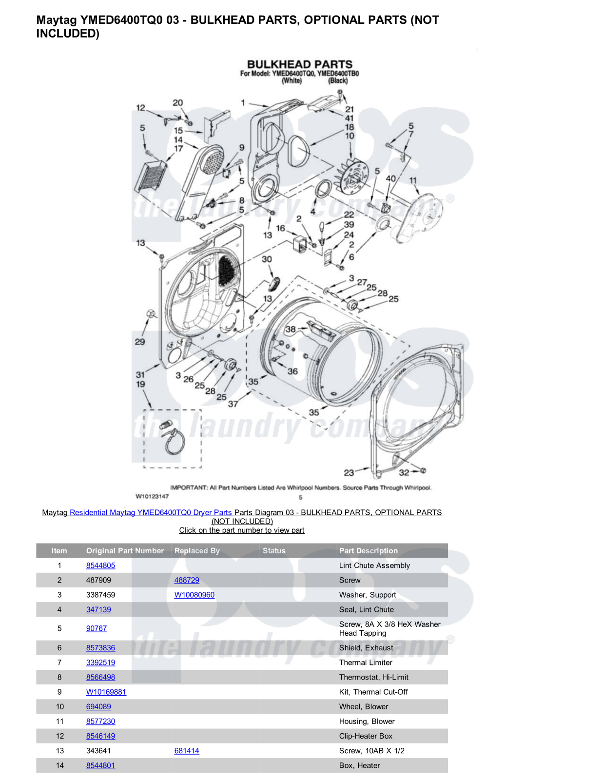 Maytag YMED6400TQ0 Parts Diagram