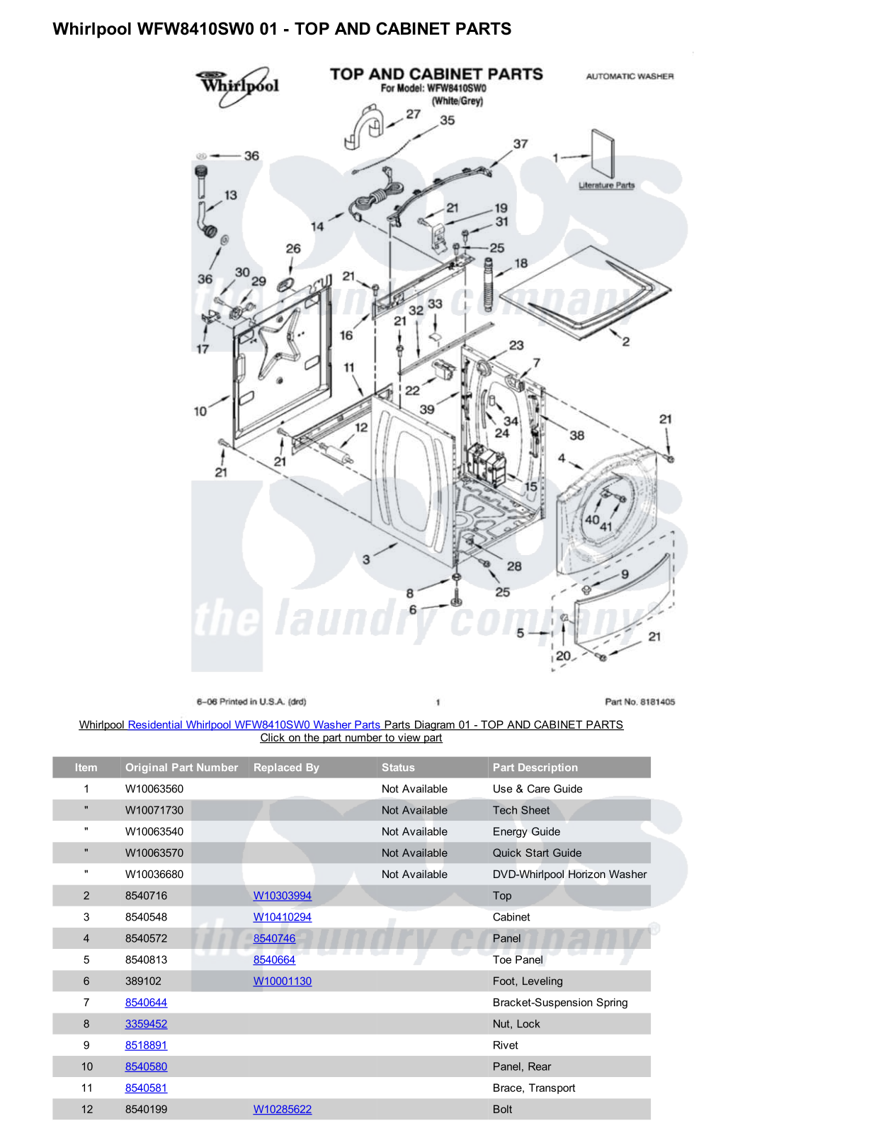 Whirlpool WFW8410SW0 Parts Diagram