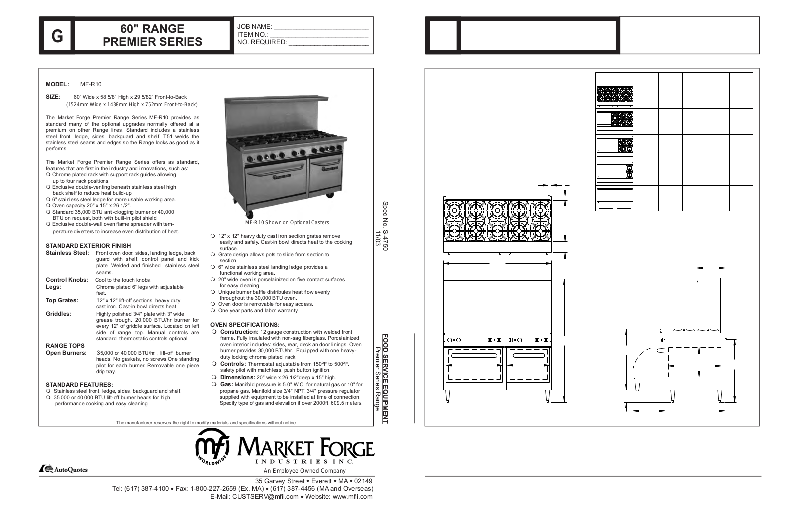 Market Forge MF-R10 User Manual