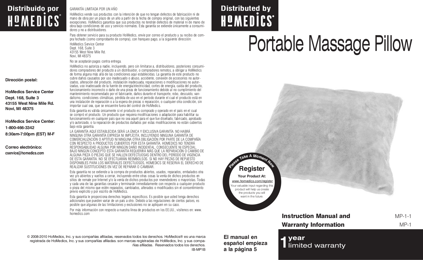 Homedics MP-1-1, MP-1 Instruction Manual