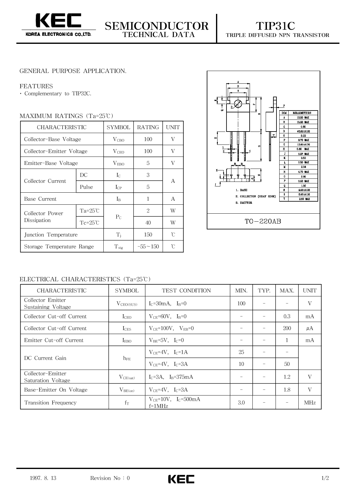 KEC TIP31C Datasheet