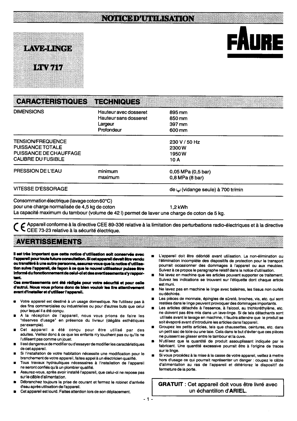 FAURE LTV717 User Manual