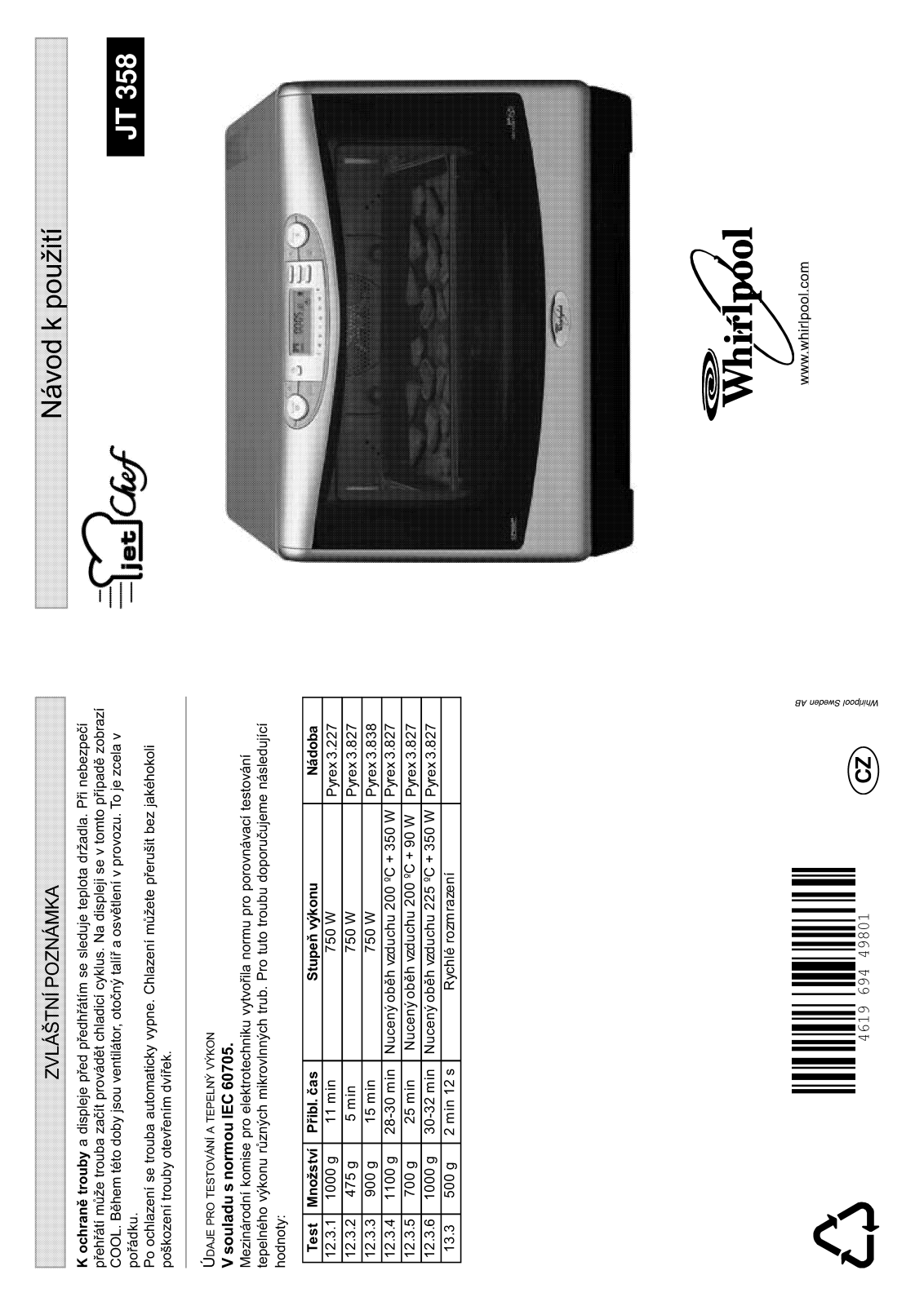 Whirlpool JT 358 WH, JT 358 AL User Manual