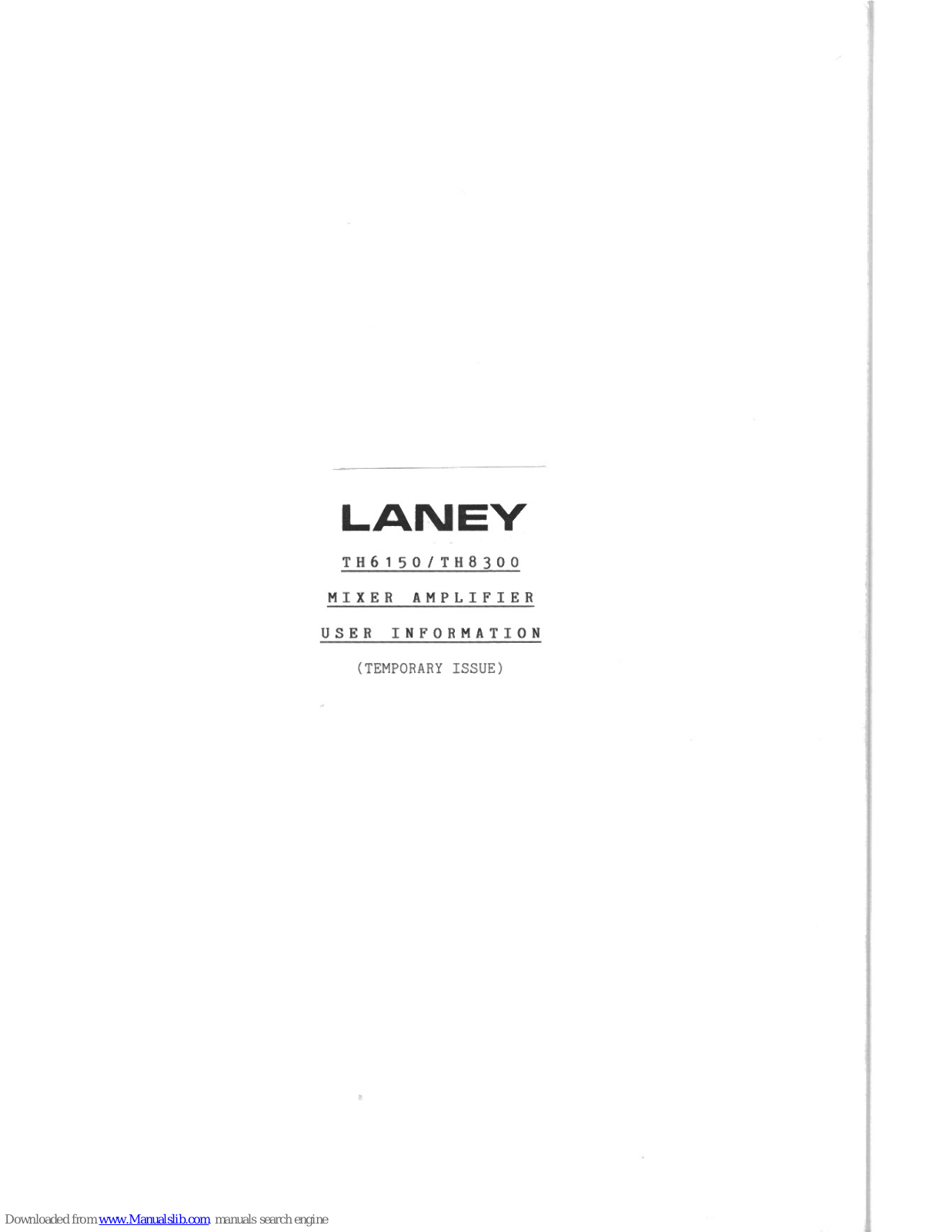 Laney TH6150, TH8300 User Information