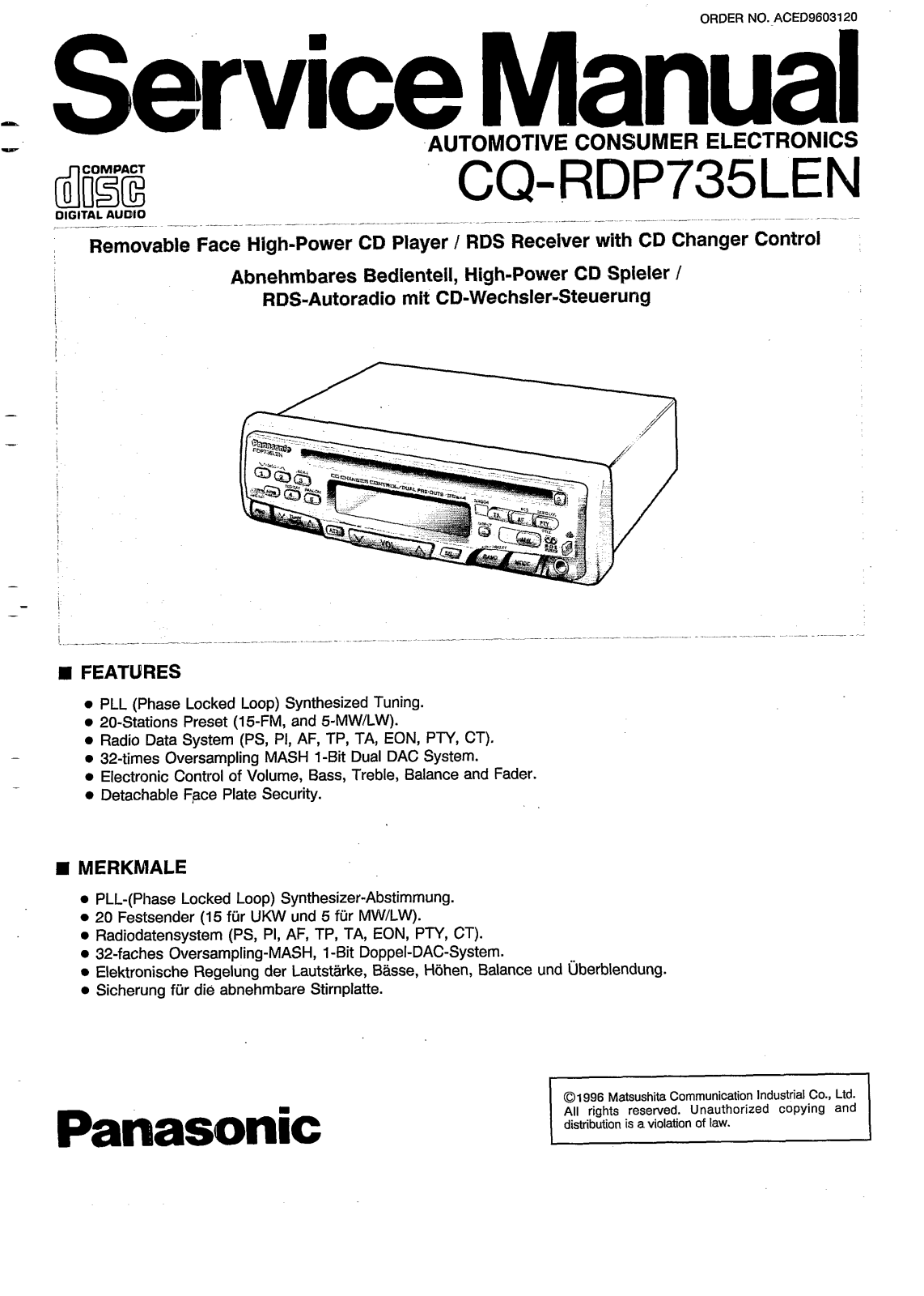 Panasonic CQ-DP735LE Service Manual