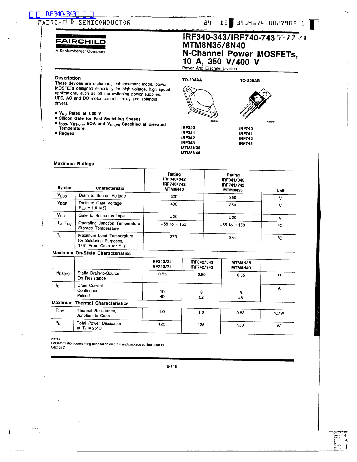 Fairchild IRF340-343, IRF740-743 service manual