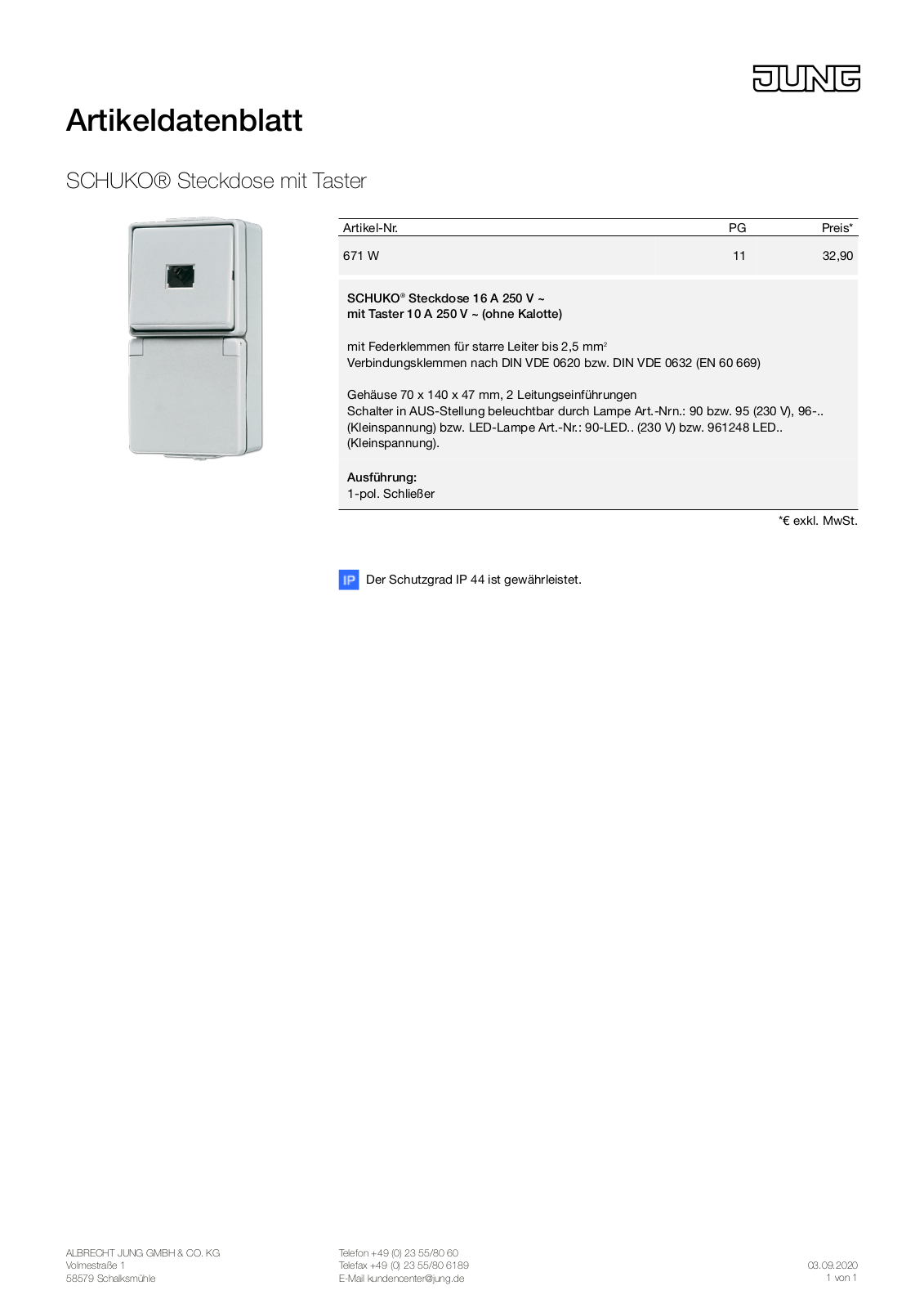 Jung 671 W User Manual