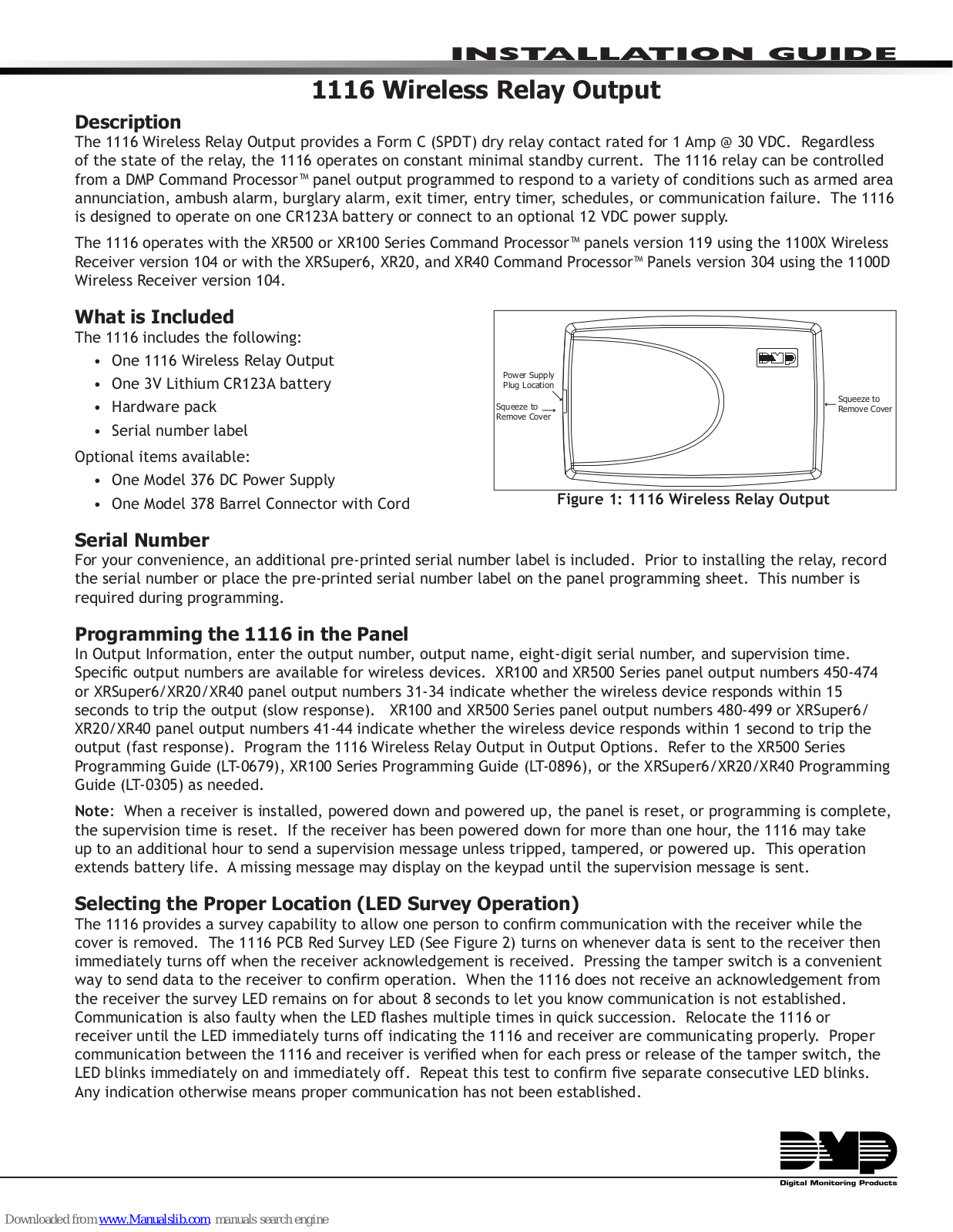 DMP Electronics 1116 Installation Manual