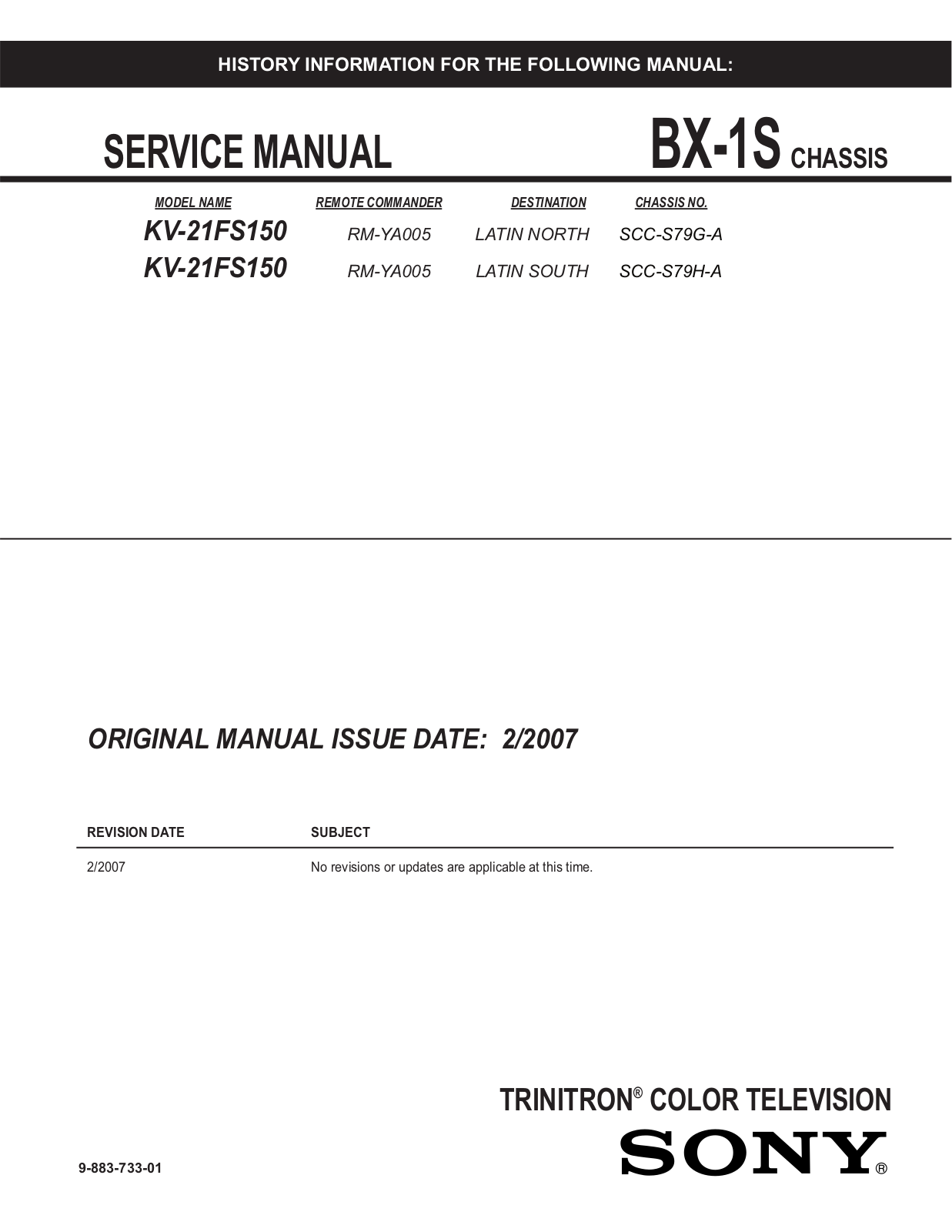 SONY KV-21FS150 Service Manual