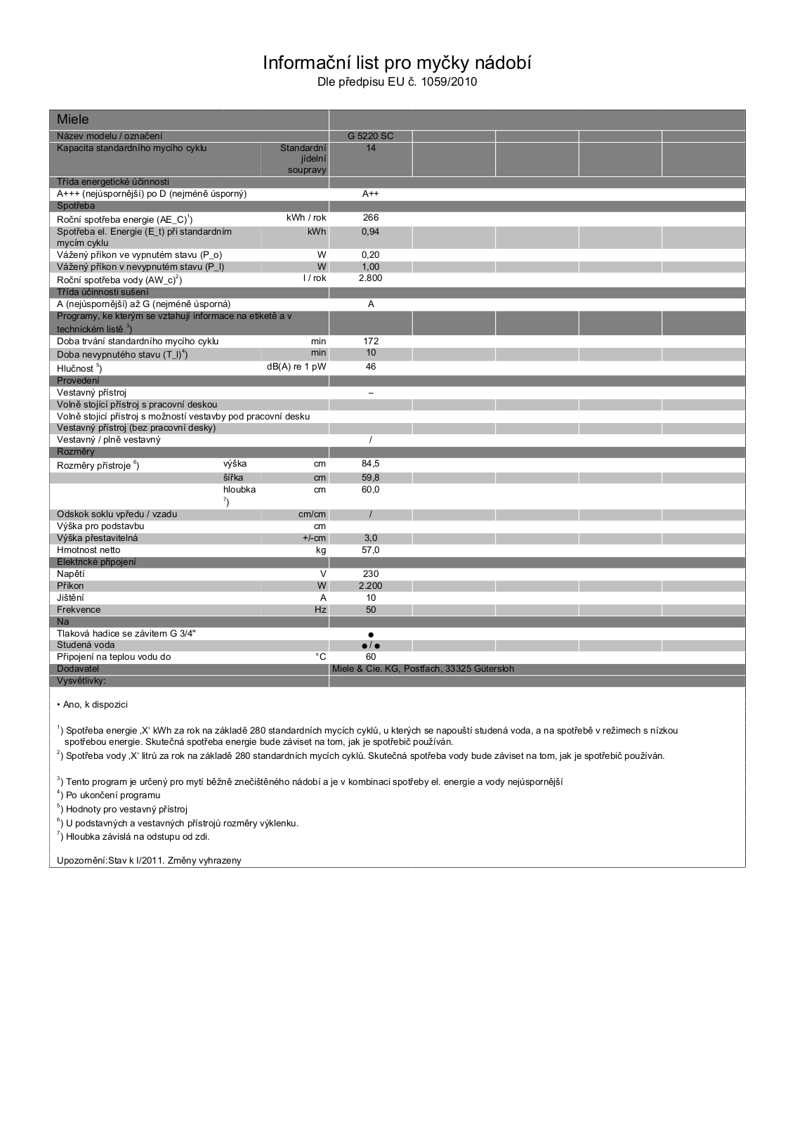 Miele G 5000 G 5220 SC User Manual