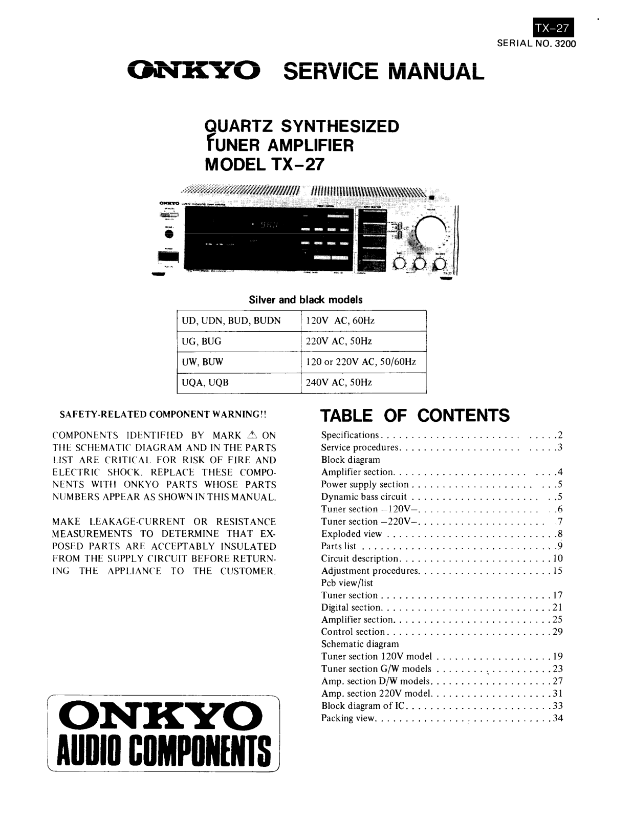 Onkyo TX-27, TX-27-B Service manual