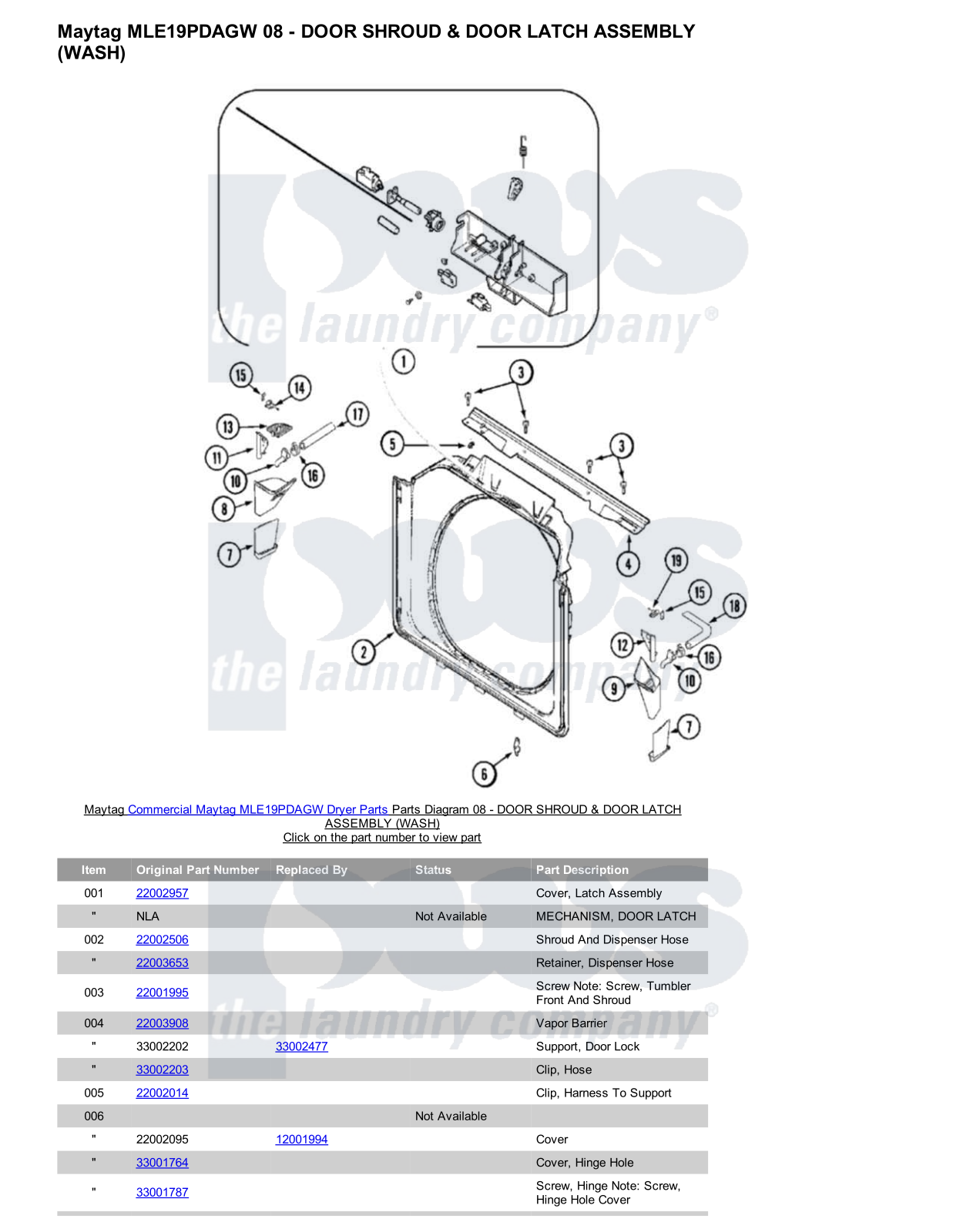 Maytag MLE19PDAGW Parts Diagram