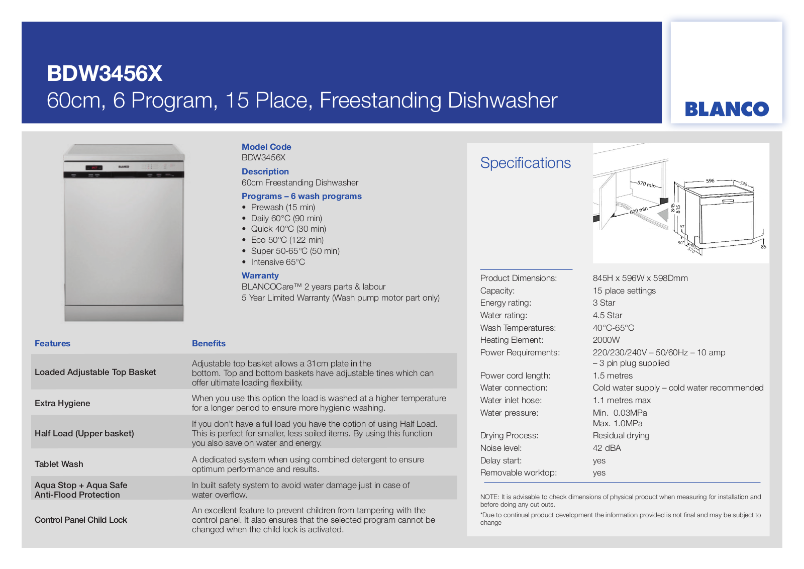 Blanco BDW3456X User Manual