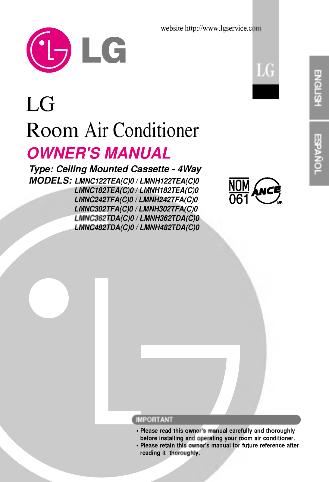 LG LMNH122TEA0 Owner's Manual