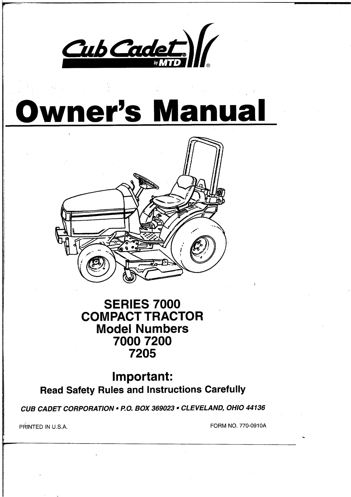 Mtd 7200, 7205, 7000 operators Manual