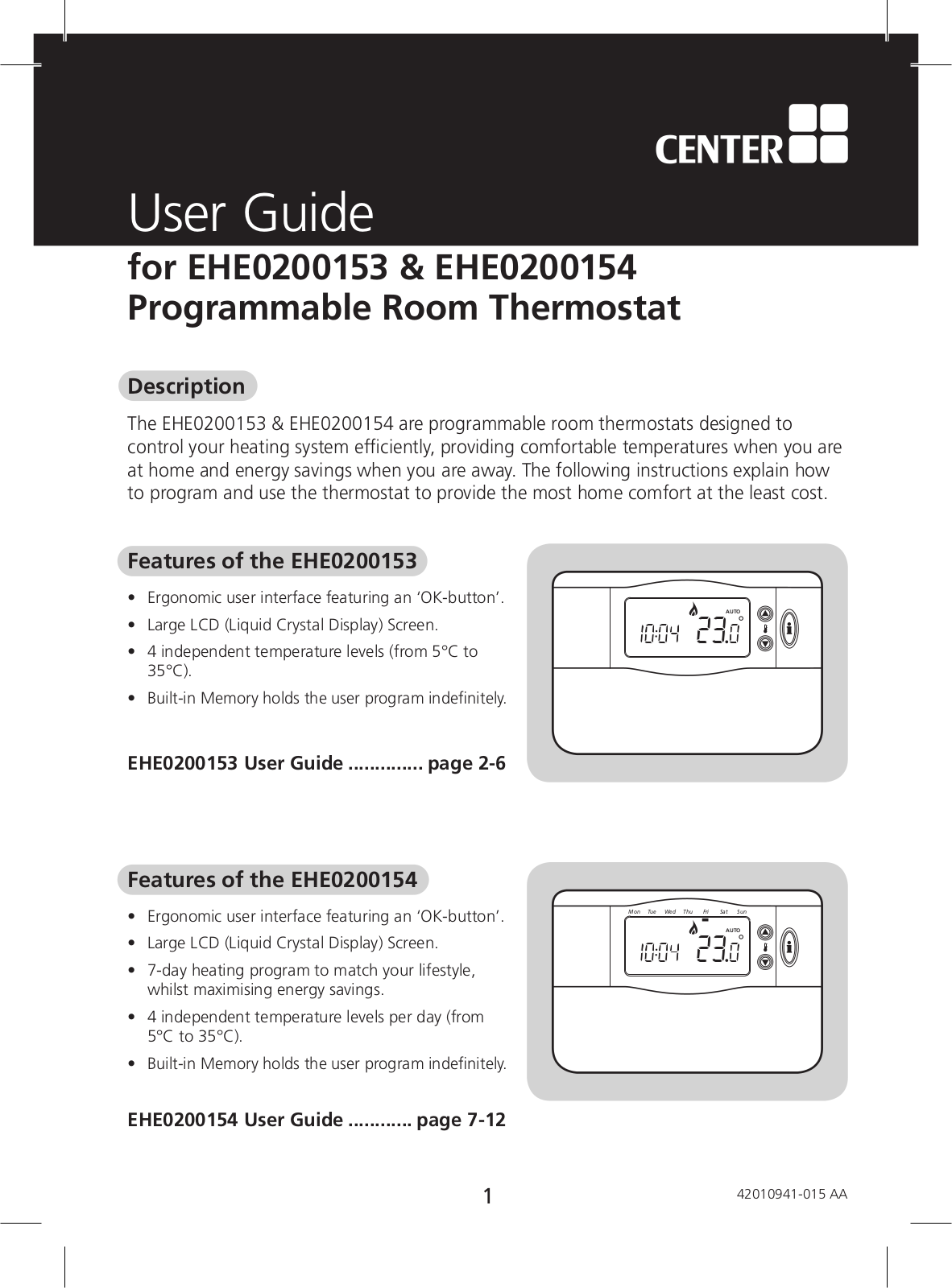 Center EHE0200153, EHE0200154 User Manual